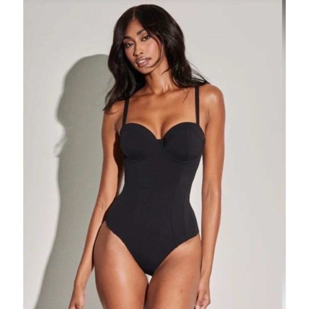 TA3 Solid Black Lushy 1 Piece F/G cup Swim body sculpt Sz L reg/long New